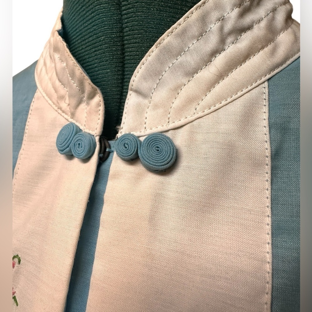 1960s Vintage Jodie Arden Kimono House Dress Embroidered Blue X-Large - Picture 5 of 10